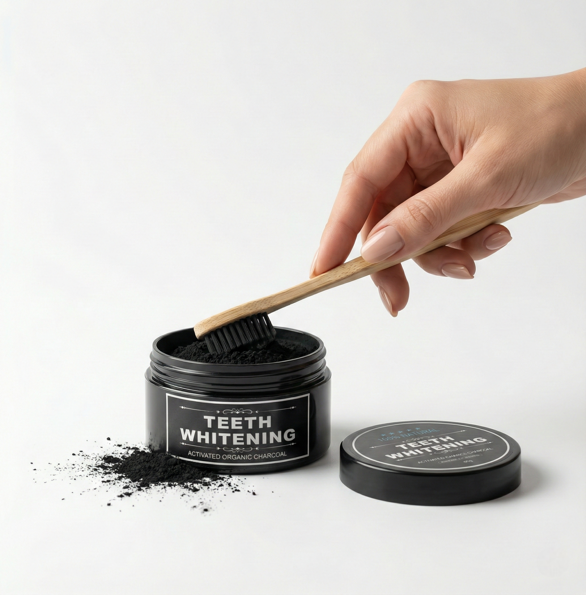 Blanqueador con carbón activo vegano + cepillo de bambú